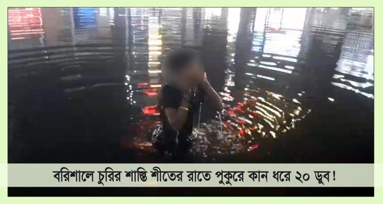 বরিশালে চুরির শাস্তি শীতের রাতে  পুকুরে নামিয়ে ২০ ডুব!